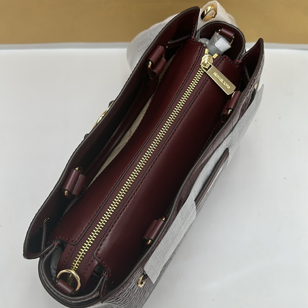 NWT MICHAEL MICHAEL KORS Reed
Large Croc-Embossed Leather Belted
Satchel Oxblood - Picture 9 of 16